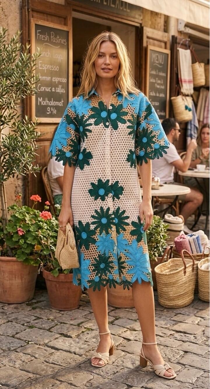 NWT❤️Eva Franco Textured Lace Buttondown Shirt Dress szM